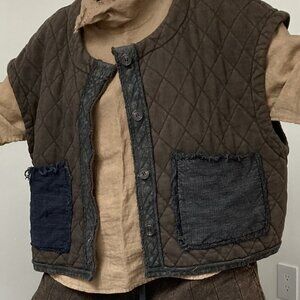 Unique Winter/Autumn Solid Cotton Distressed Vest, OS, Dark Brown